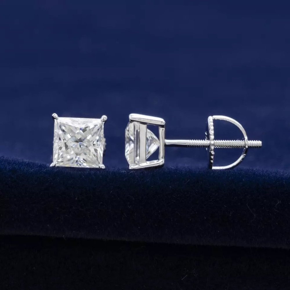 2-Carat tw GRA Certified Moissanite D VVS1 Princess Cut Stud Earrings Screwbacks - Picture 4 of 8